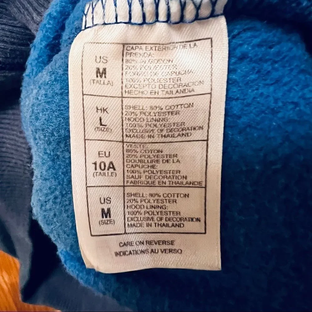 Disney Parks blue striped Mickey fleece lined hood full zip zipper jacket coat M